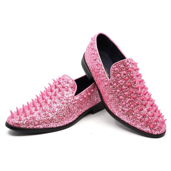 Metrocharm Men\'s Pink Sparkly Glitter Spike Sequin Tuxedo Loafer Slip On Shoes Amazon.com | Metrocharm Men main image 3